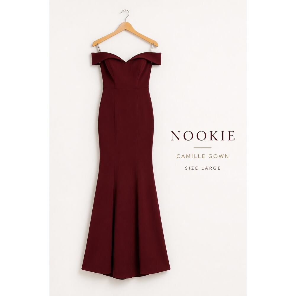 Nookie Camille Off Shoulder Wine Maxi Gown Formal Dress NWT Large